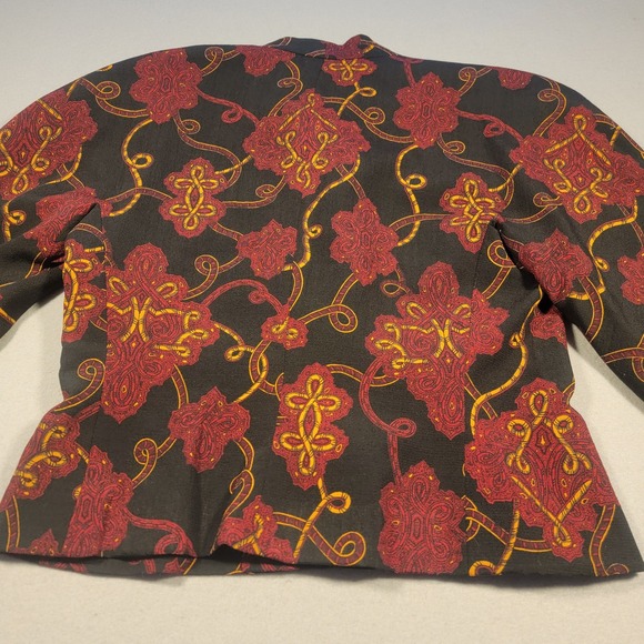 Vintage Gloria Sachs NY Blazer 100% Wool Baroque Print Jacket Black Red Size M - Picture 6 of 10